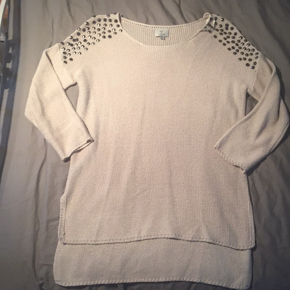 Cream studded shoulder sweater